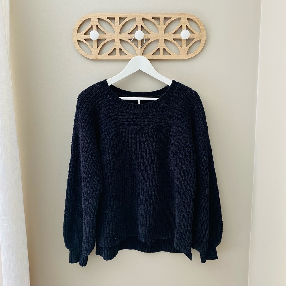 Free People Pullover Knit Sweater Black Sz Medium